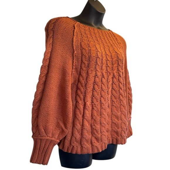 Rust Cable-Knit Round Neck Raglan Sleeve Sweater Large NEW - HYFVE - Picture 10 of 14